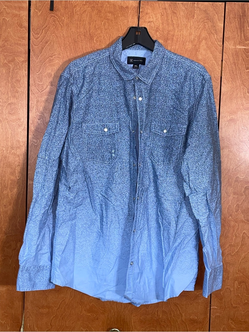 INC International Concepts Blue Ombre Speckled Button-Down Shirt